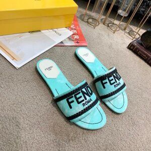 New Auth Fendi Pink Signature Floral Canvas Slide on Flats Sandals🤩🤩